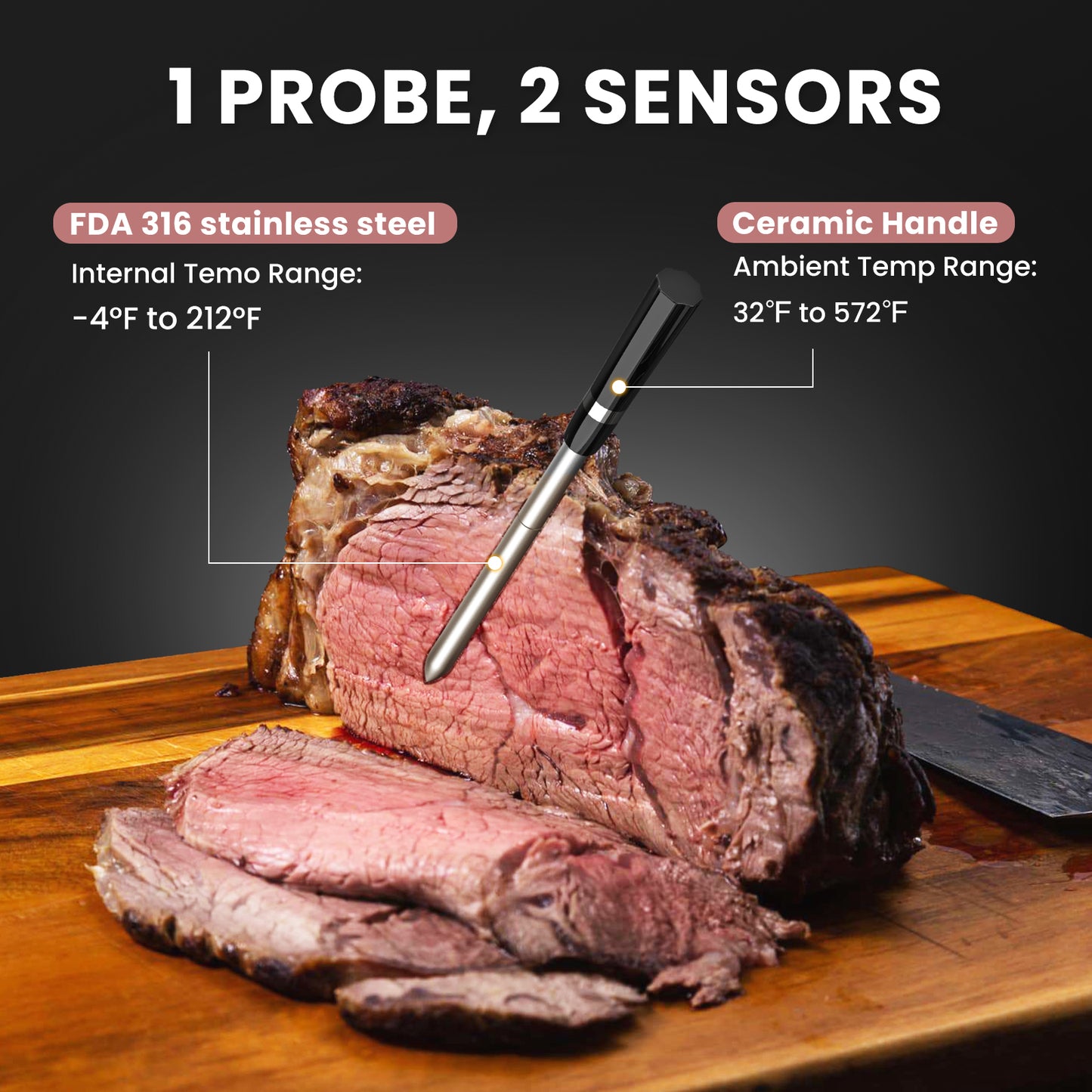 iDiAk CP10 New Gen Wireless Meat Thermometer for Grilling and Smoking-Pink