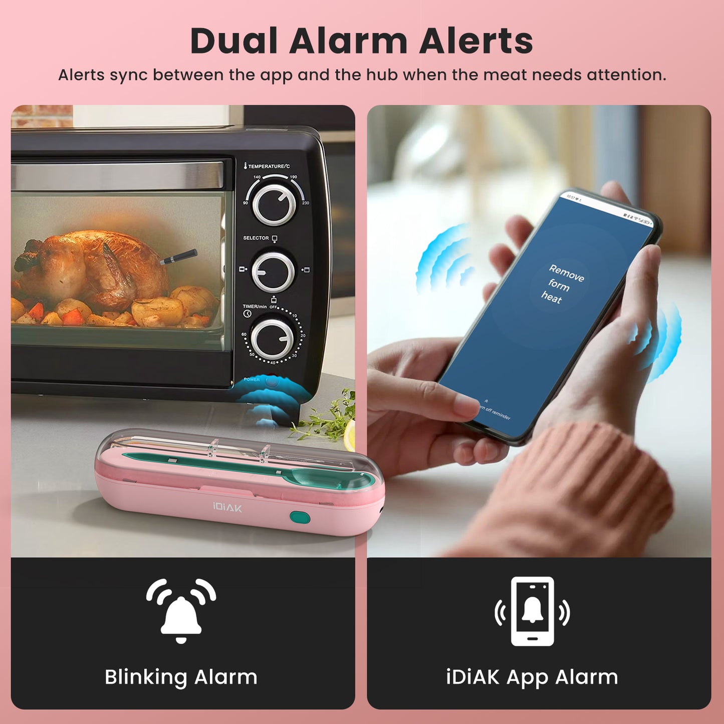 iDiAk CP10 New Gen Wireless Meat Thermometer for Grilling and Smoking-Pink